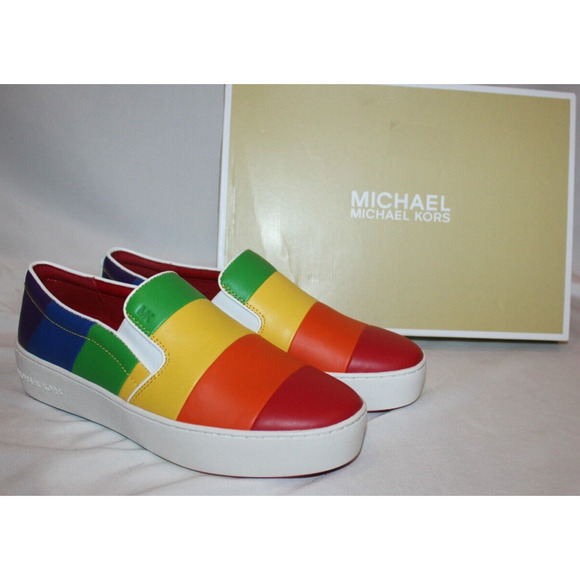 Michael Kors Dylan‎ Rainbow Pride Collection Leather Slip-On Sneakers Size 9.5 - Picture 1 of 6